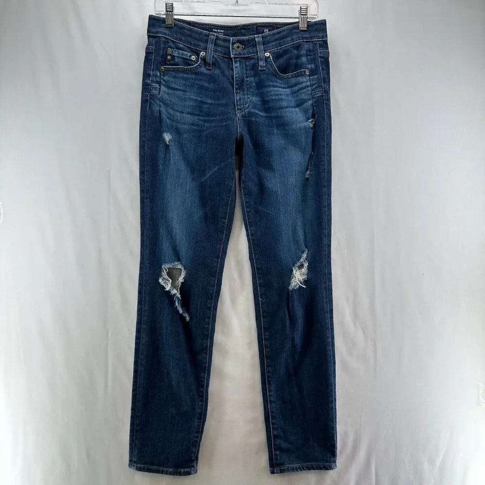 AG Adriano Goldschmied Jeans Womens Sz 26R Beau Slouchy Skinny Distressed Blue